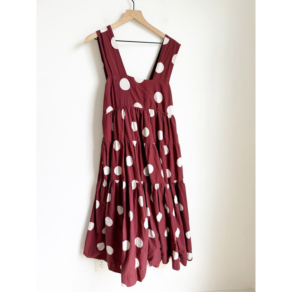 Anthropologie Helena Square-Neck Babydoll Dress Polka Dot Brown White Medium - Picture 4 of 7